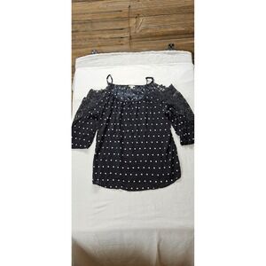 EST. 1946 Womens Black Polka Dot Cold Shoulder Crochet Lace Top Plus Size 14/16W
